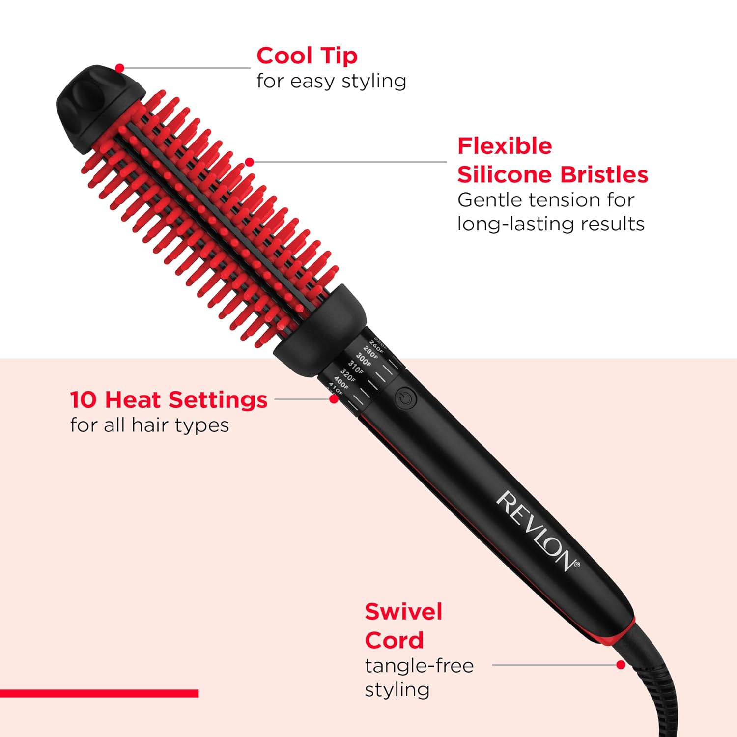 REVLON New and Improved SmoothStay Coconut Oil-Infused Heated Hair Styling Brush | 1” Barrel for Voluminous, Shiny Results (Black/Red)